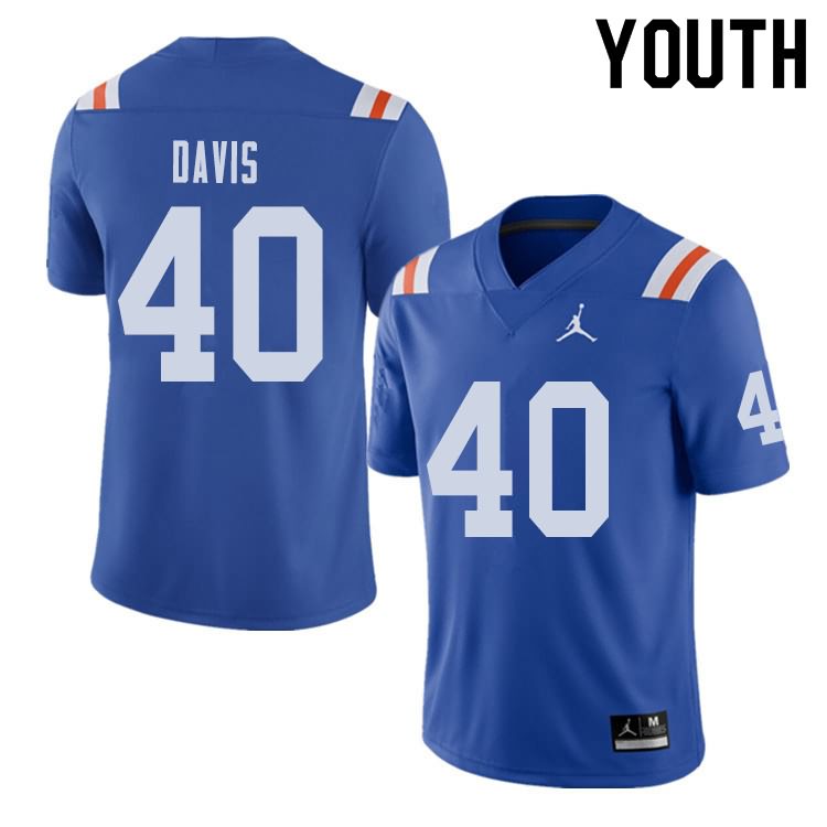 NCAA Florida Gators Jarrad Davis Youth #40 Jordan Brand Alternate Royal Throwback Stitched Authentic College Football Jersey XFT5064QL